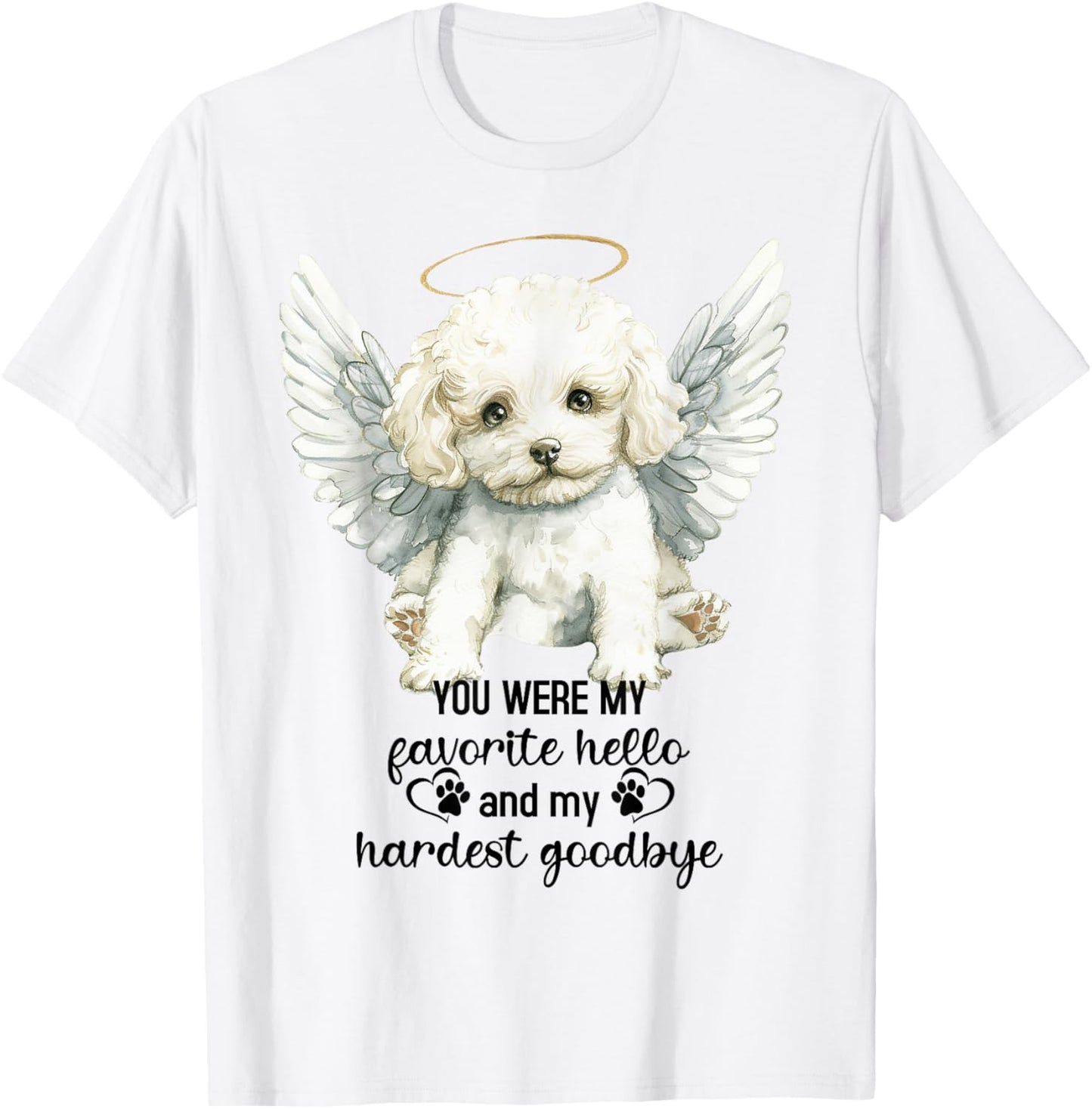 Bichon Frise Dog Memorial Angel Paw Prints Wings Goodbye T-Shirt - T-Shirt | White