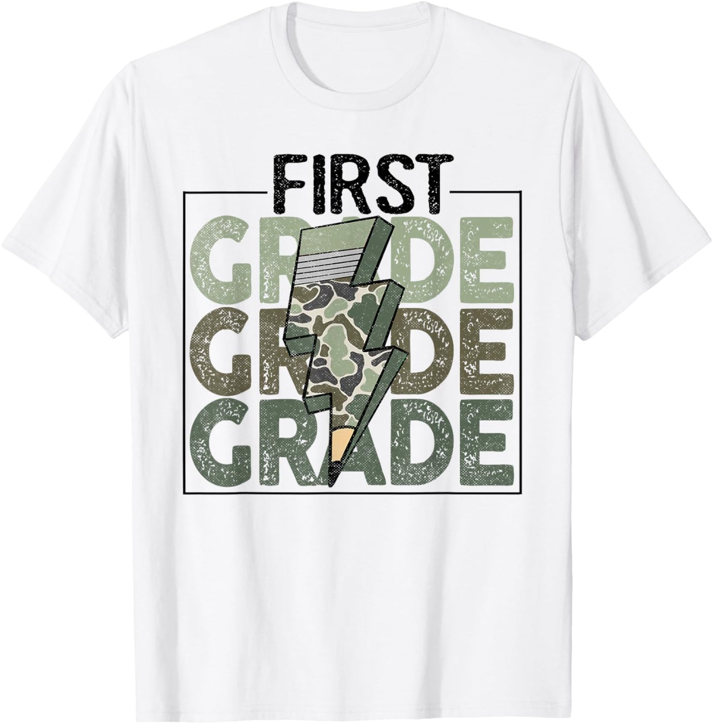 First Grade Boys Camouflage Camo Military 1st Day of School T-Shirt - T-Shirt | White