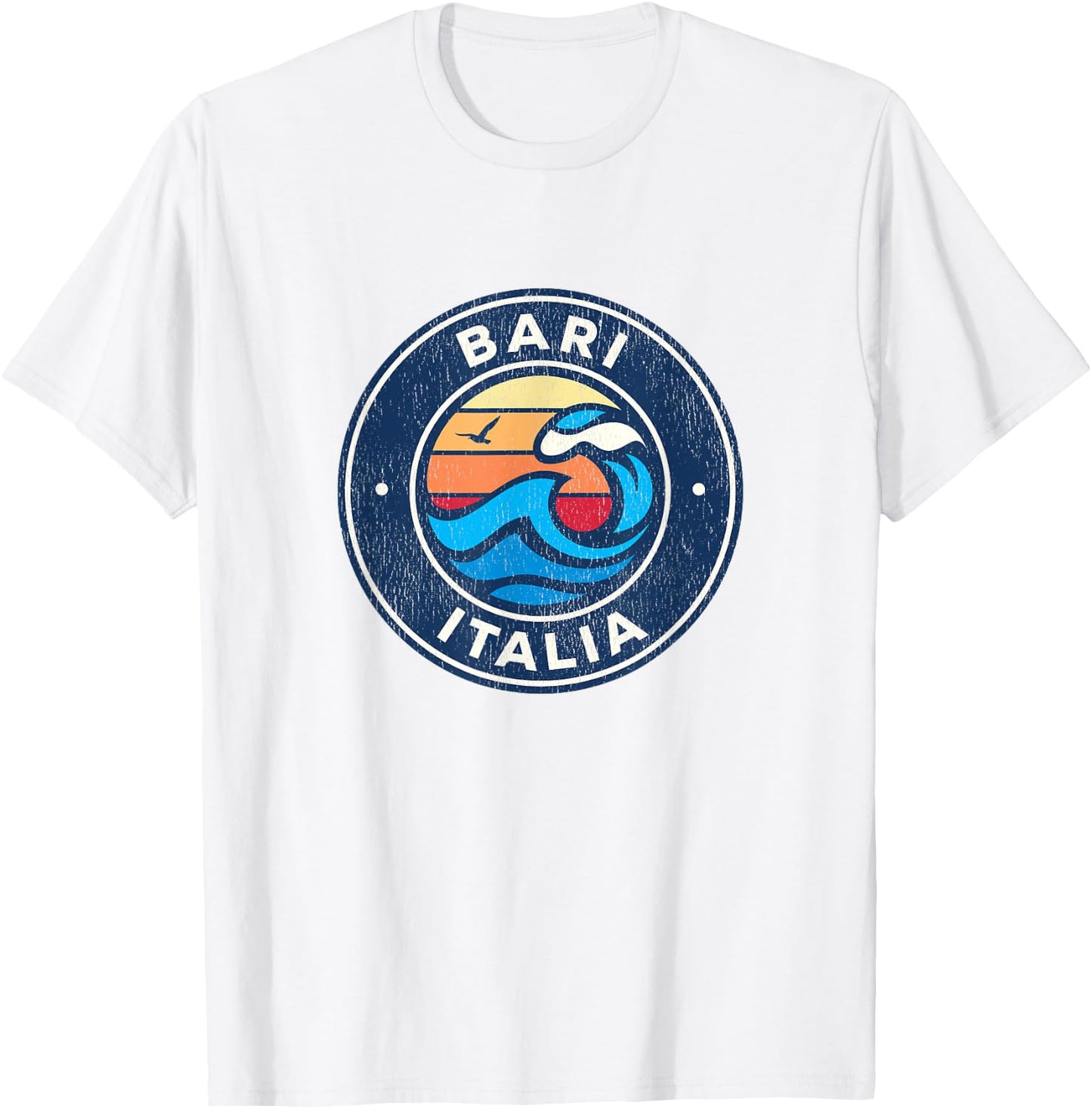 Bari Italy Vintage Nautical Waves Design T-Shirt - T-Shirt | White