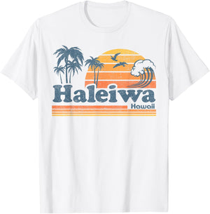 Haleiwa Oahu Hawaii Vintage Beach Surfing 70s Retro Hawaiian T-Shirt - T-Shirt | White