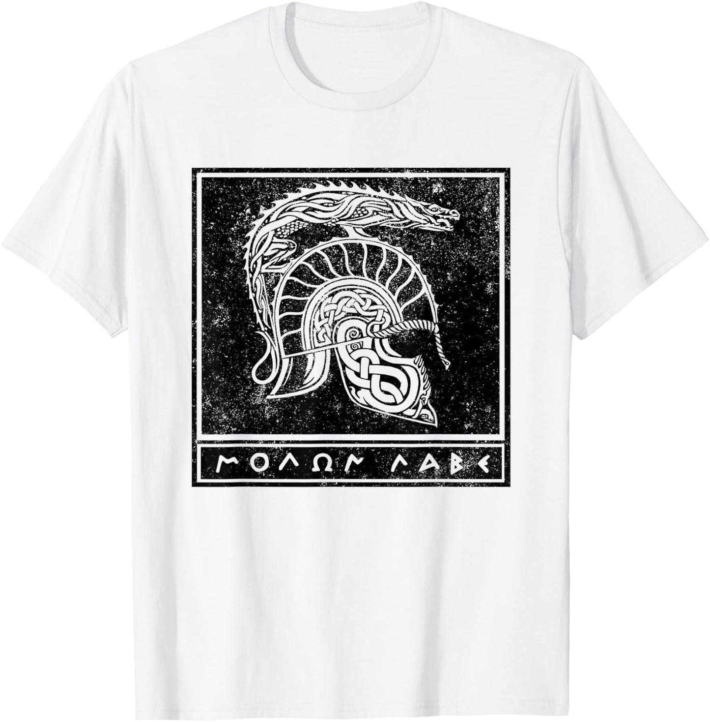 Distressed Molon Labe Celtic Tribal Spartan Warrior Helmet T-Shirt - T-Shirt | White