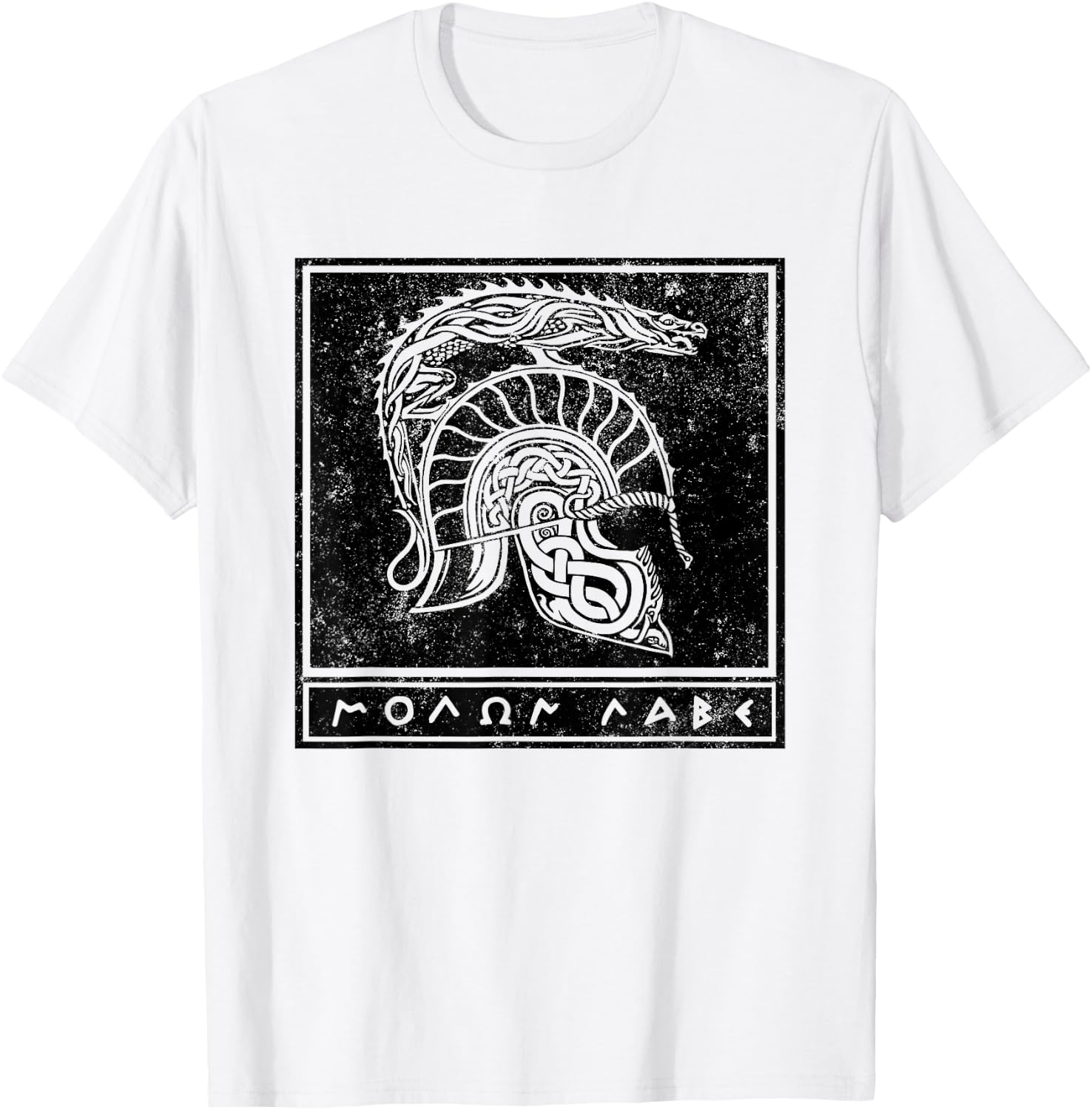 Distressed Molon Labe Celtic Tribal Spartan Warrior Helmet T-Shirt - T-Shirt | White