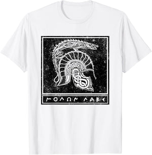Distressed Molon Labe Celtic Tribal Spartan Warrior Helmet T-Shirt - T-Shirt | White