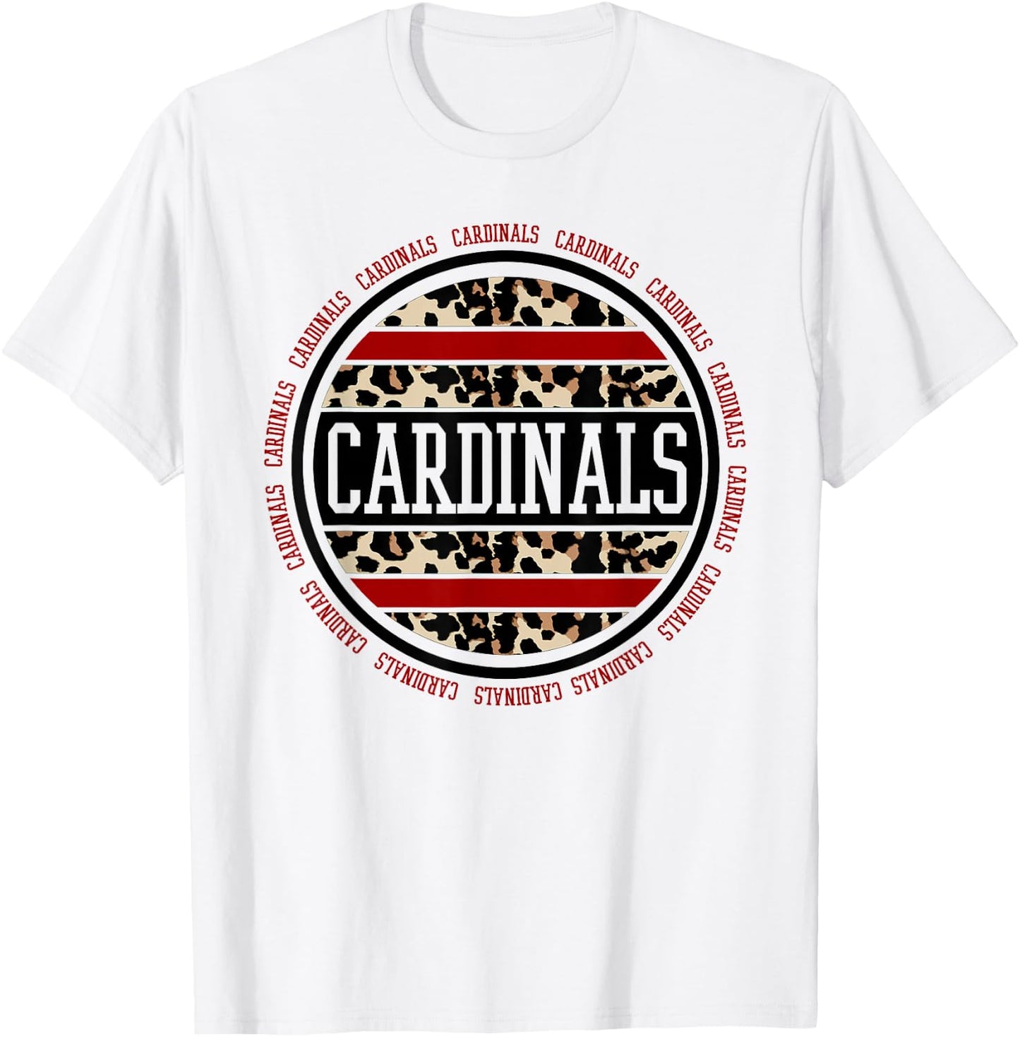 Cardinals School Spirit Leopard Print Teacher Gift T-Shirt - T-Shirt | White