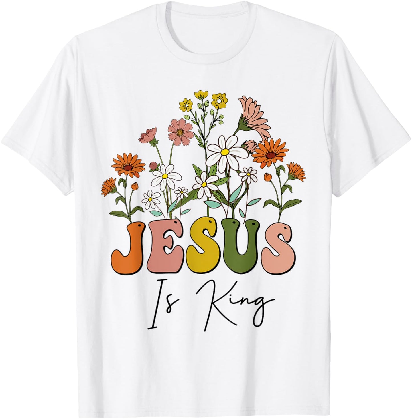 Floral Christian-Shirt Jesus Is King Cute Girl Teen Women T-Shirt - T-Shirt | White