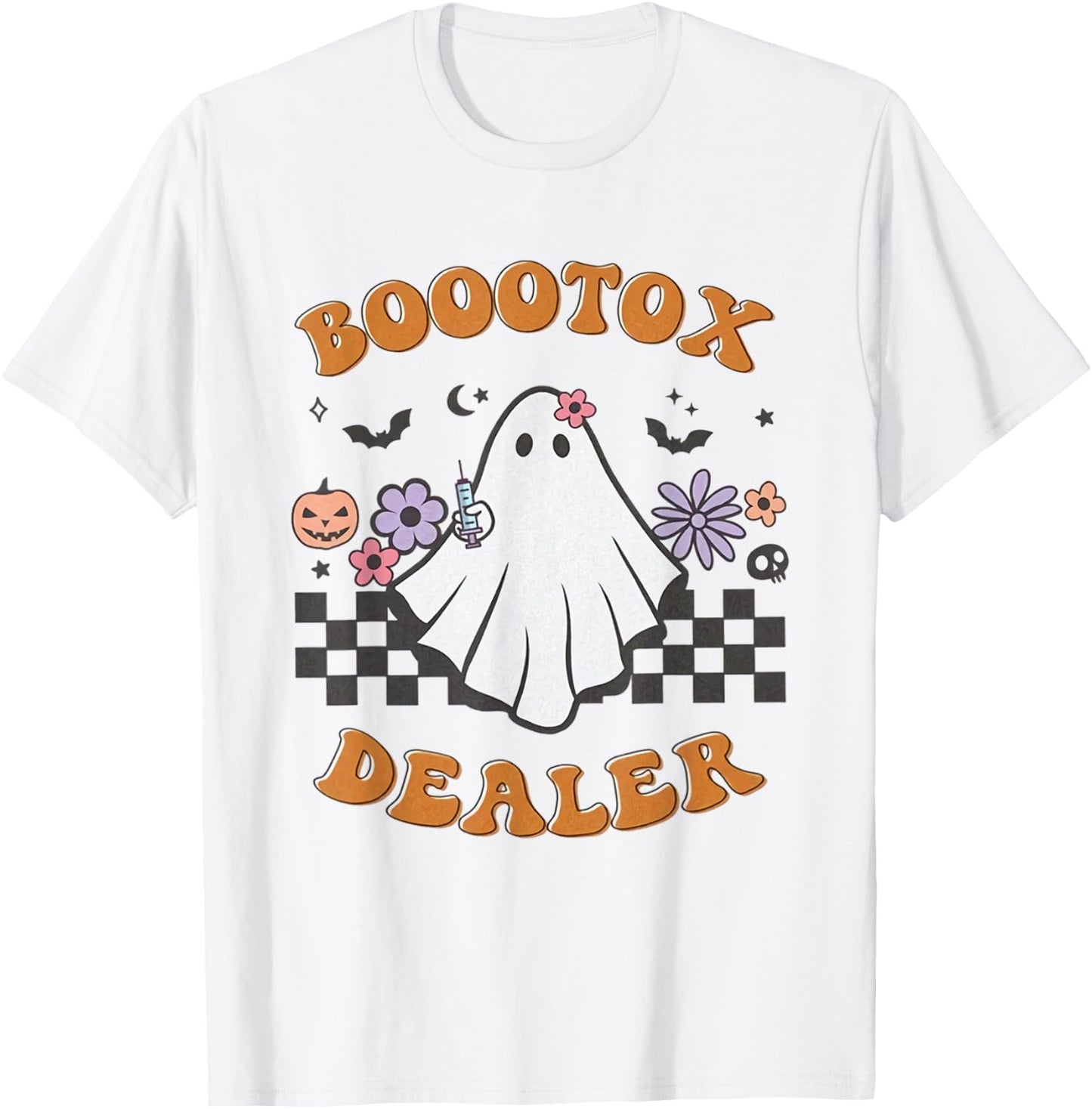 Nurse Injector Halloween Retro Botox Dealer Ghost Pumpkin T-Shirt - T-Shirt | White