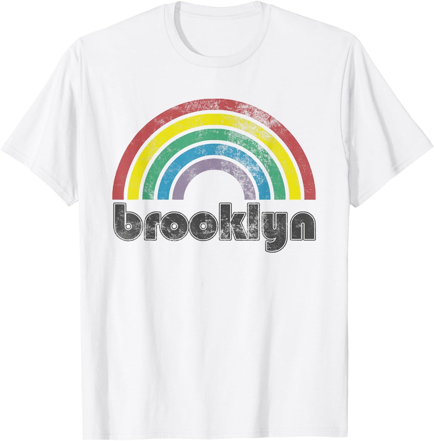 Brooklyn New York Rainbow 70's 80's Style Retro Gift T-Shirt - T-Shirt | White