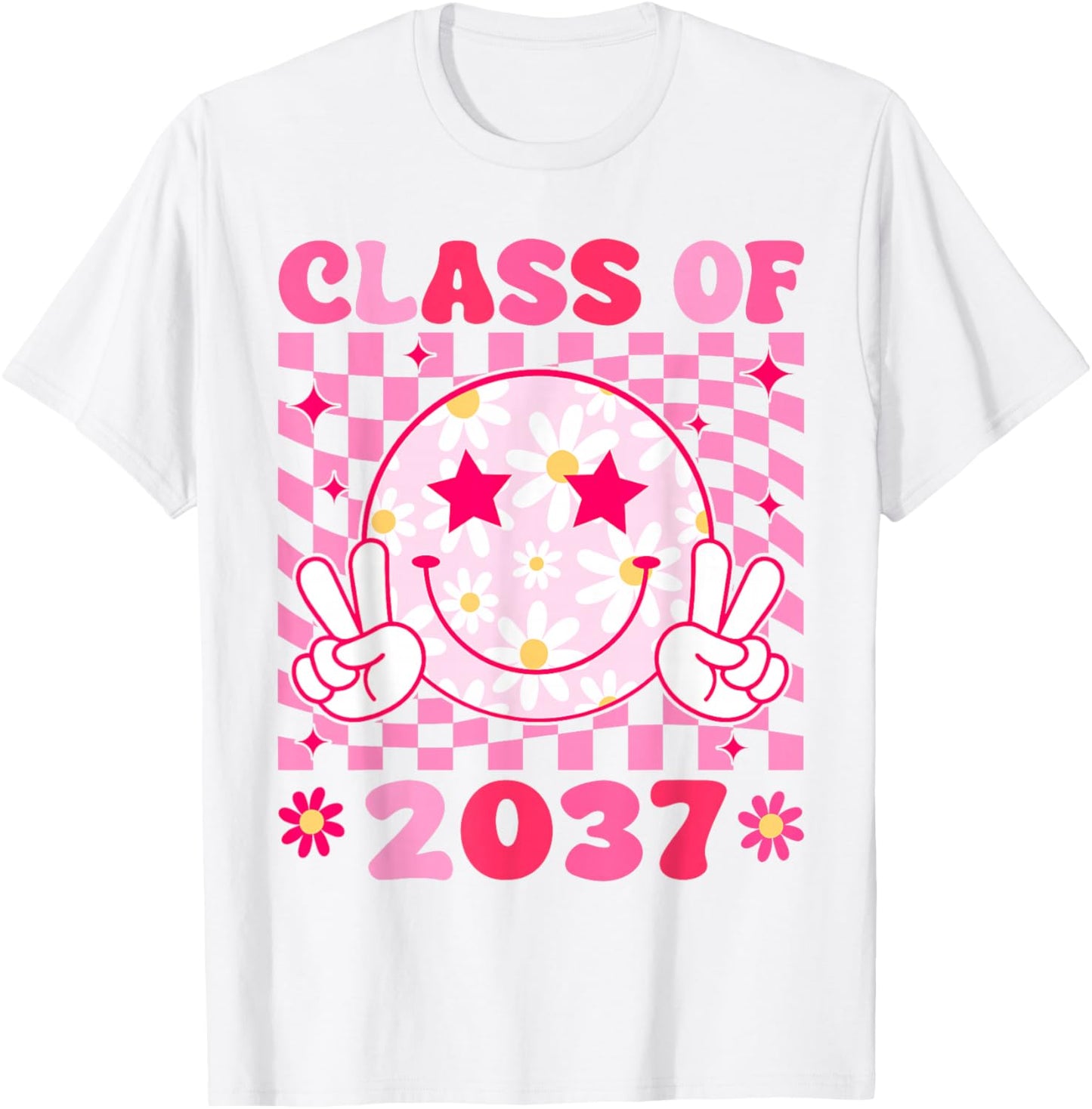 Groovy Class of 2037 Grow With Me Smile Face Back To School T-Shirt - T-Shirt | White