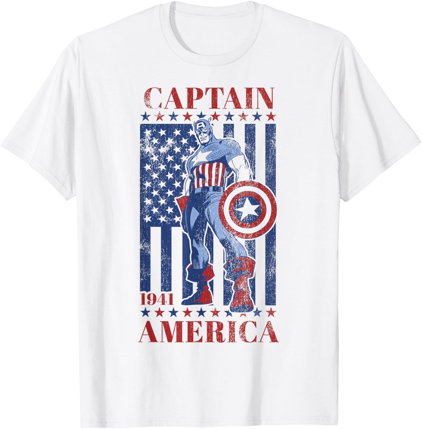 Marvel Captain America 1944 American Flag Faded Portrait T-Shirt - T-Shirt | White