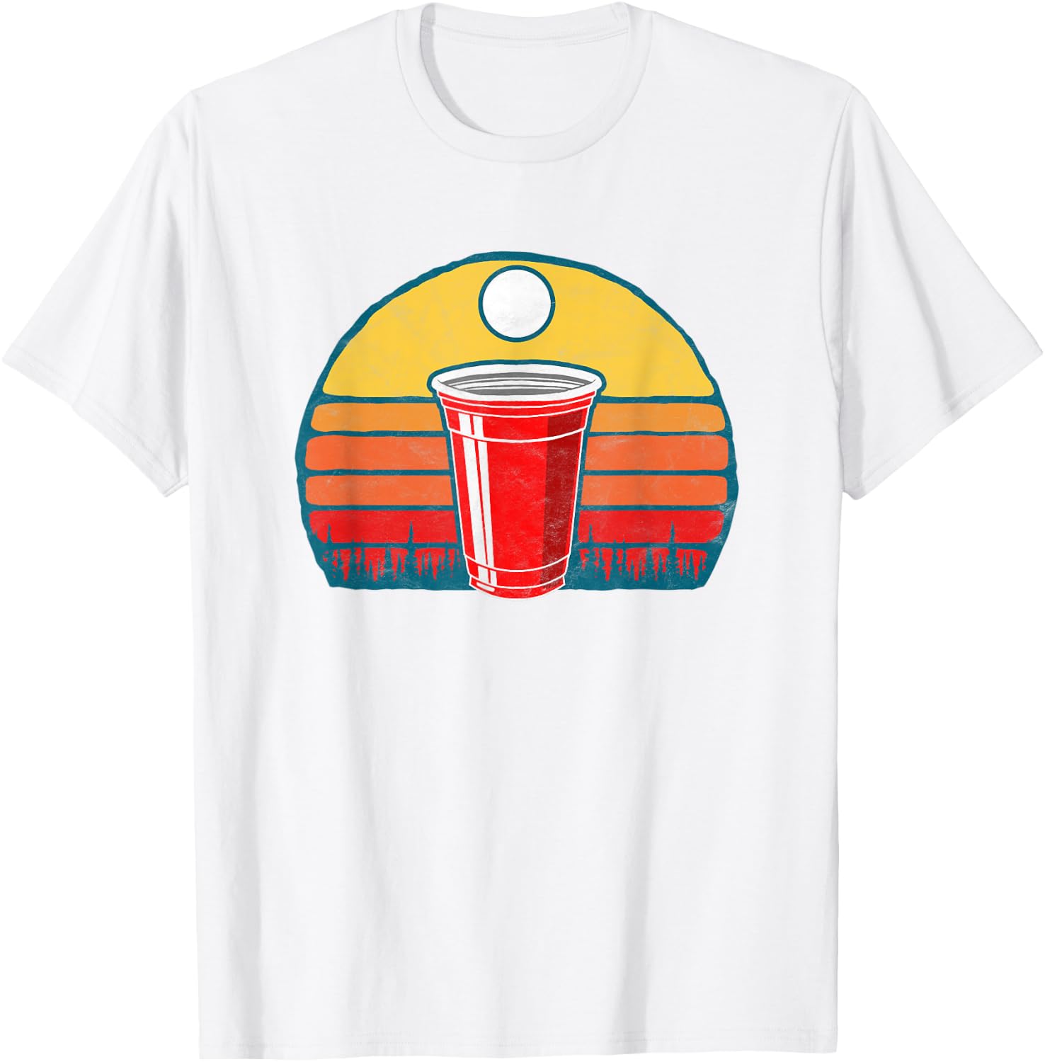 Vintage Red Plastic Cup & Beer Pong Ball Funny Minimalist T-Shirt - T-Shirt | White
