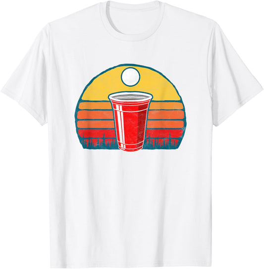 Vintage Red Plastic Cup & Beer Pong Ball Funny Minimalist T-Shirt - T-Shirt | White