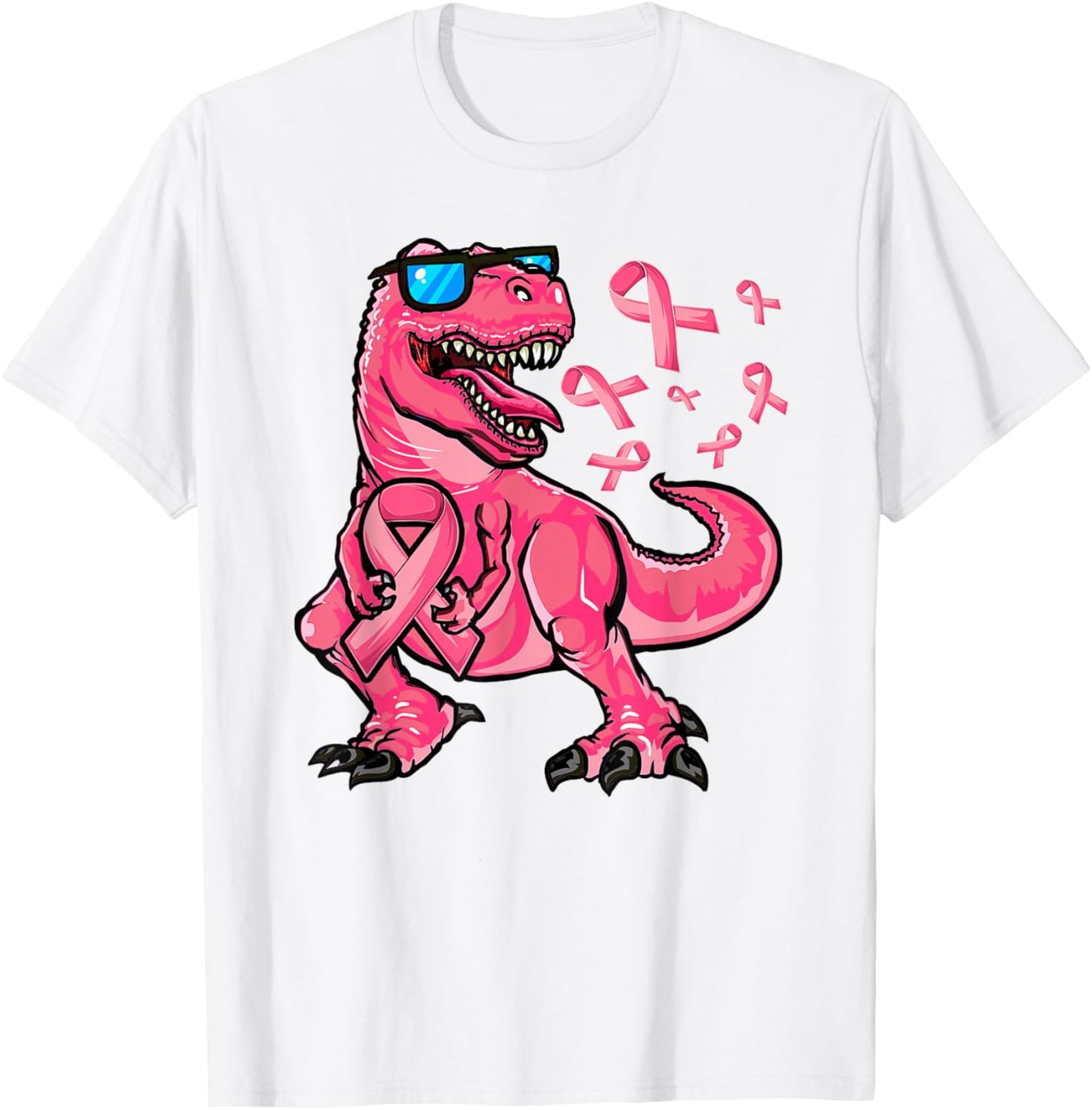 Boys Breast Cancer Awareness, Breast Cancer T-Rex Dinosaur T-Shirt - T-Shirt | White