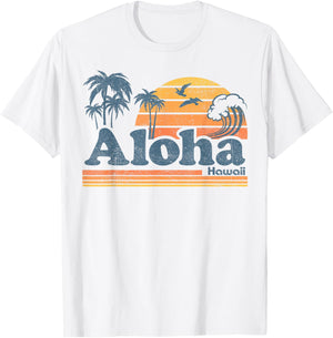 Aloha Hawaii Vintage Beach Summer Surfing 70s Retro Hawaiian T-Shirt - T-Shirt | White
