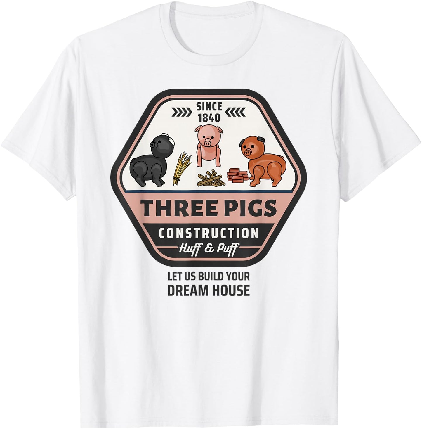 Three Pigs Construction Co. Logo T-Shirt - T-Shirt | White