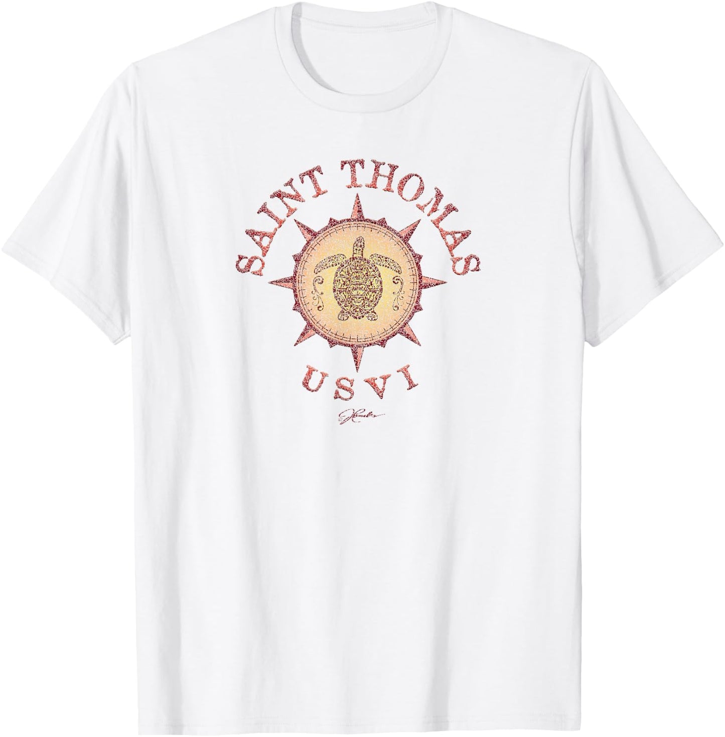 JCombs: Saint Thomas, USVI, Sea Turtle on Windrose T-Shirt - T-Shirt | White