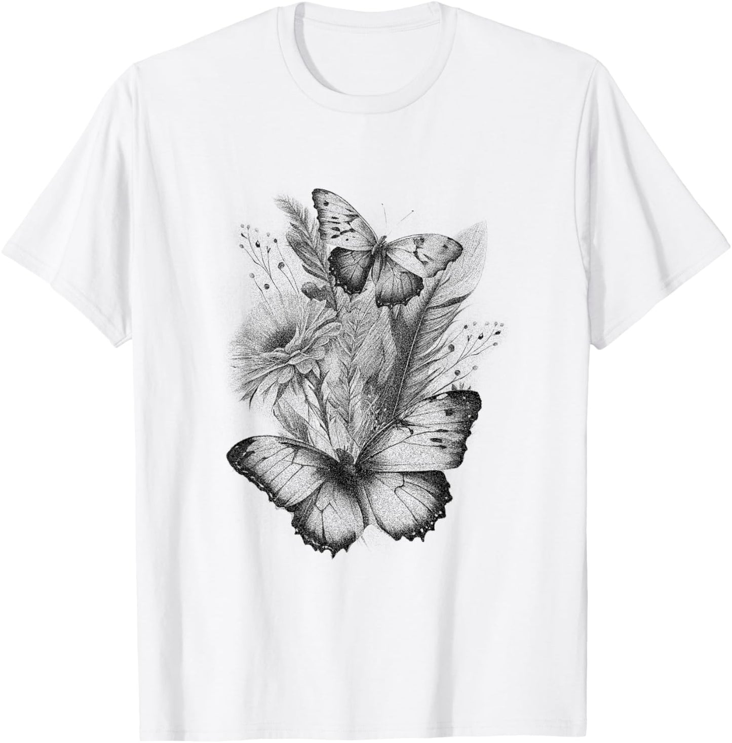 Wildflowers and Butterflies Vintage Floral Graphic T-Shirt - T-Shirt | White