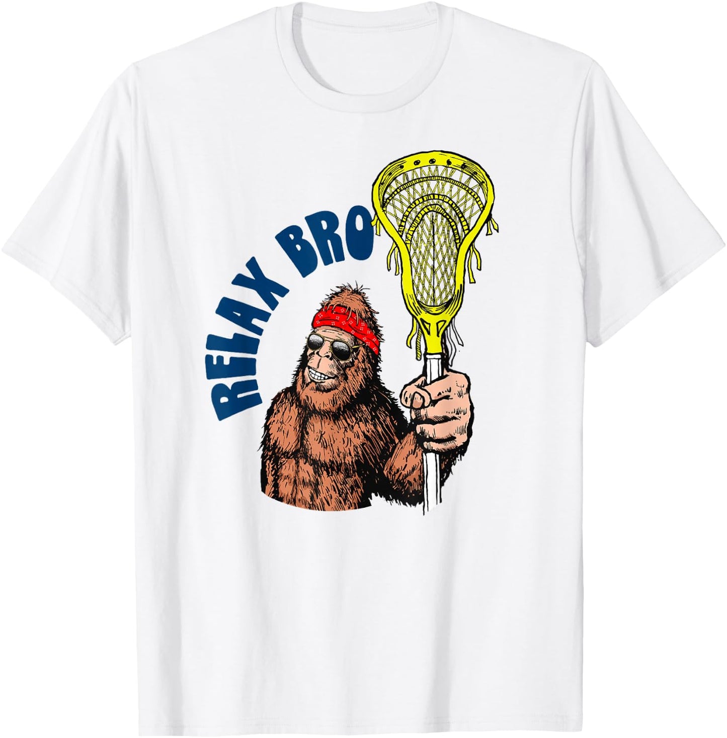 Relax Bro! Funny Sasquatch Lax Bigfoot Lacrosse Vintage 80s T-Shirt - T-Shirt | White