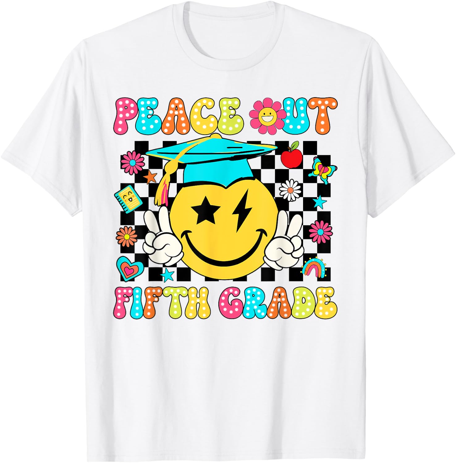Peace Out Fifth Grade Cute Groovy Last Day Of 5th Grade T-Shirt - T-Shirt | White