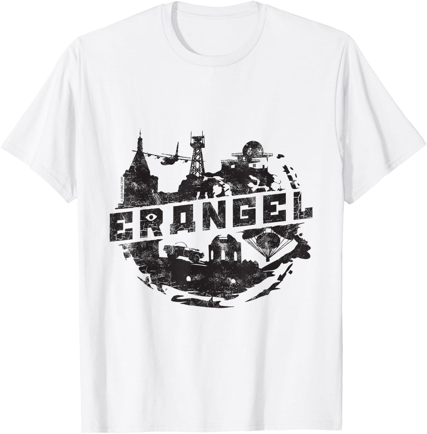 PUBG Erangel Logo - Men's Grey Cotton Polyester Blend Short Sleeve Classic Fit Collarless - Small T-Shirt - T-Shirt | White