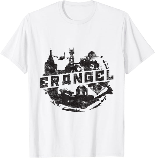 PUBG Erangel Logo - Men's Grey Cotton Polyester Blend Short Sleeve Classic Fit Collarless - Small T-Shirt - T-Shirt | White