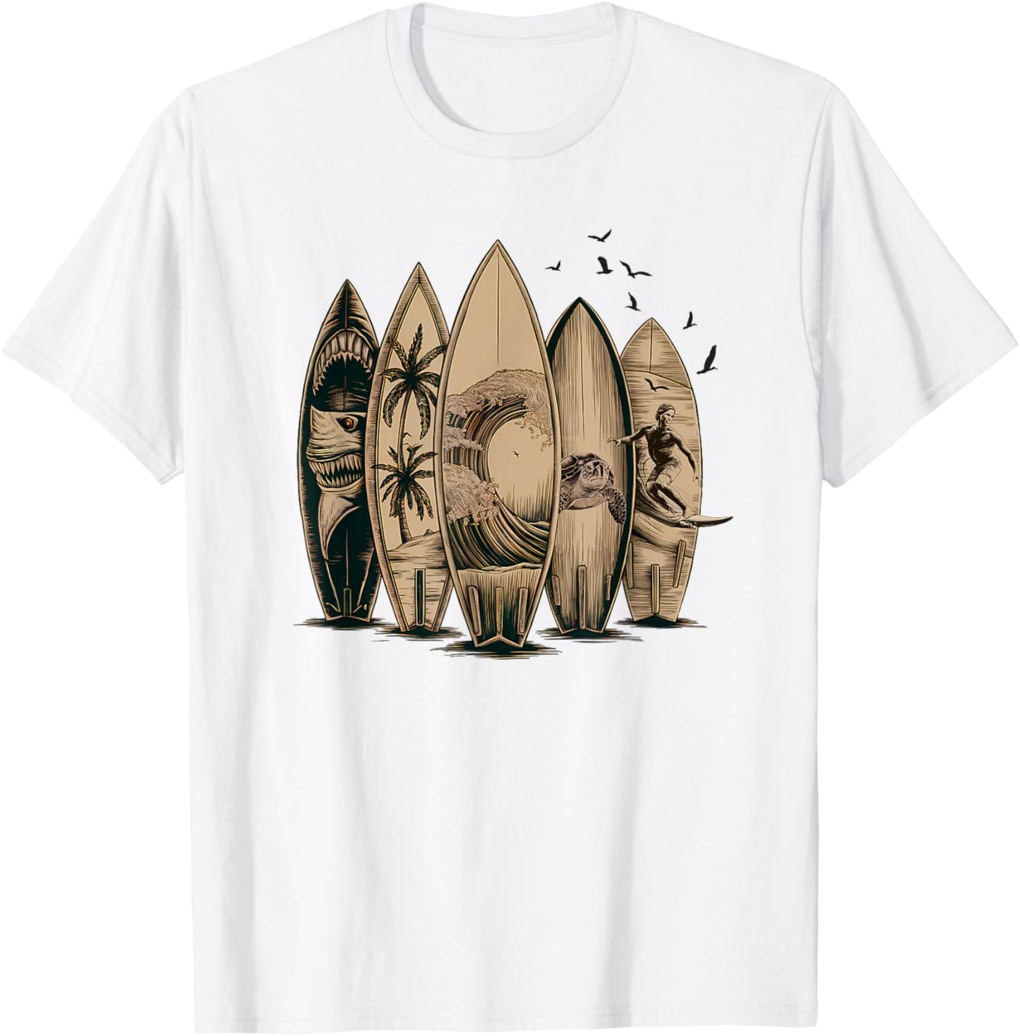 Cool Surfing Tropical Surfboards Vintage Surfboarder Surfer T-Shirt - T-Shirt | White