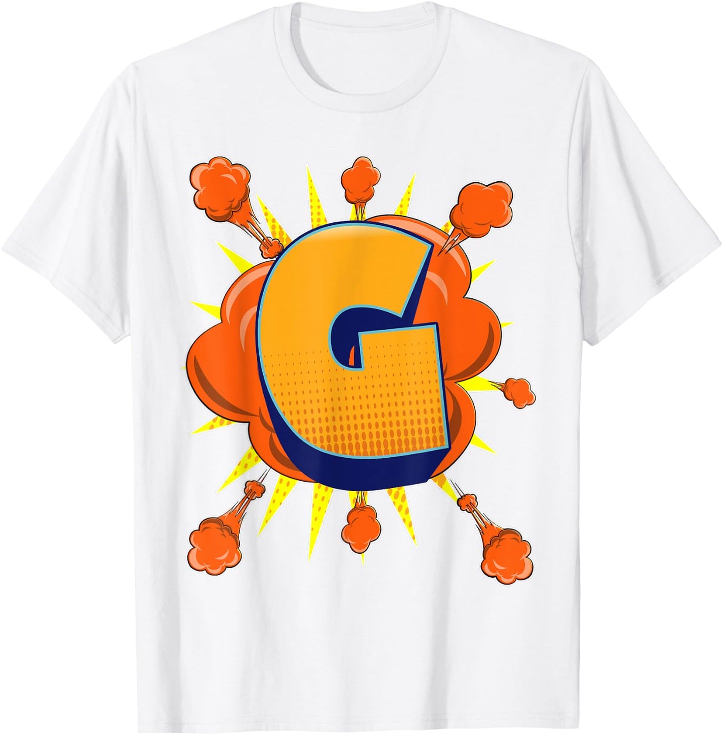Letter G Initial Comic Book Vintage Matching Family Fun Gift T-Shirt - T-Shirt | White