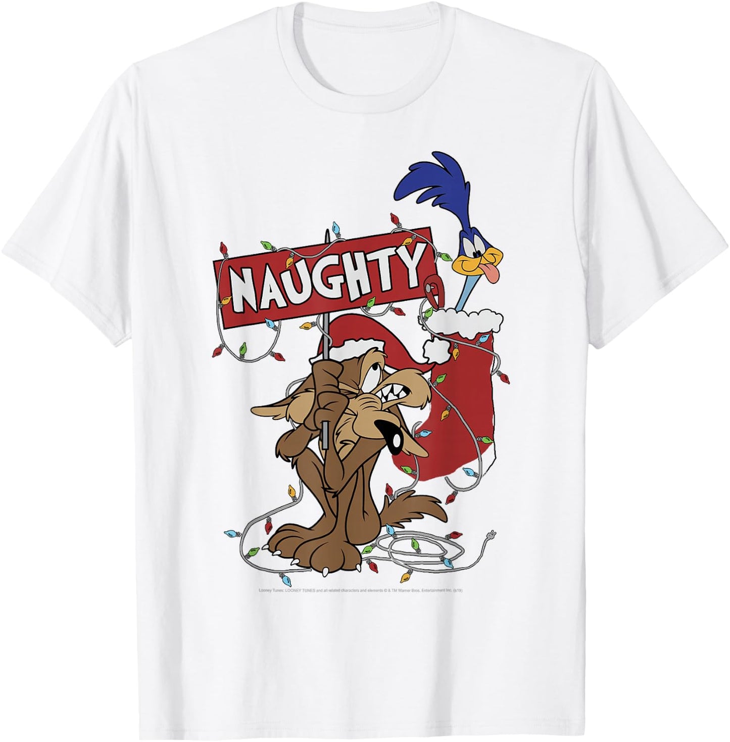 Looney Tunes Christmas Wile E. Coyote & Road Runner Naughty T-Shirt - T-Shirt | White