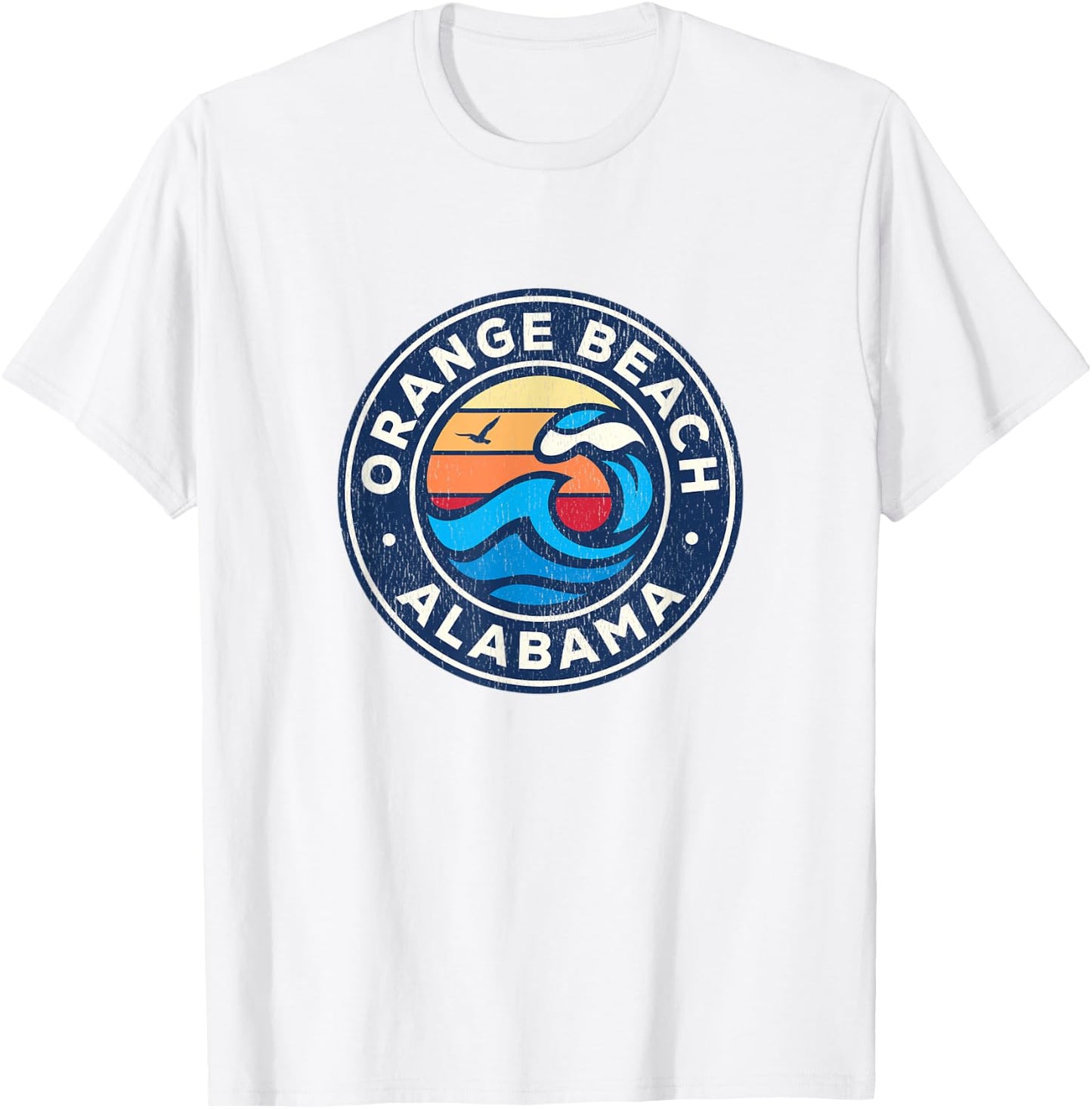 Orange Beach Alabama AL Vintage Nautical Waves Design T-Shirt - T-Shirt | White