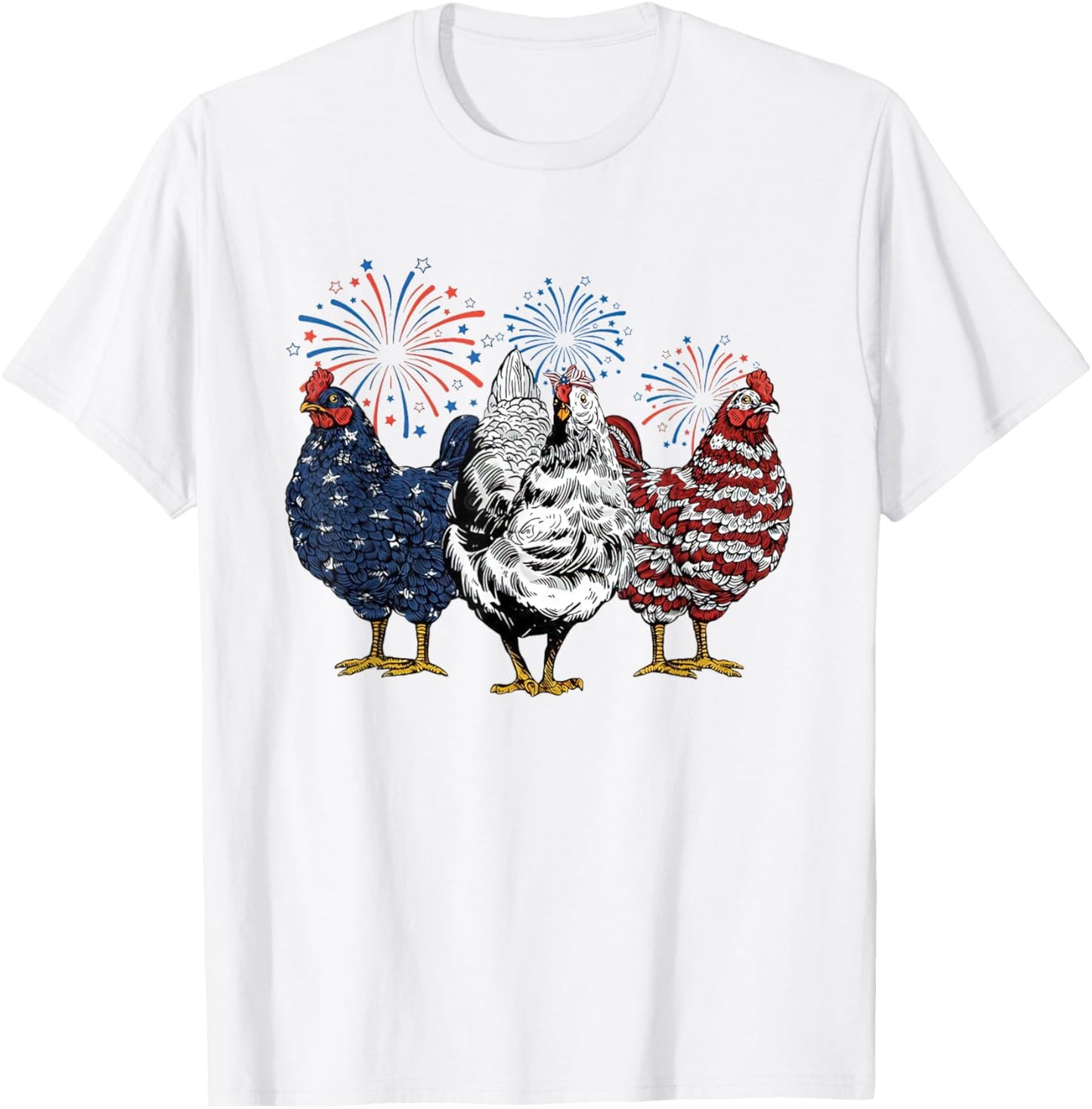Patriotic USA Chicken Retro American 4th Of July Men Women T-Shirt - T-Shirt | White