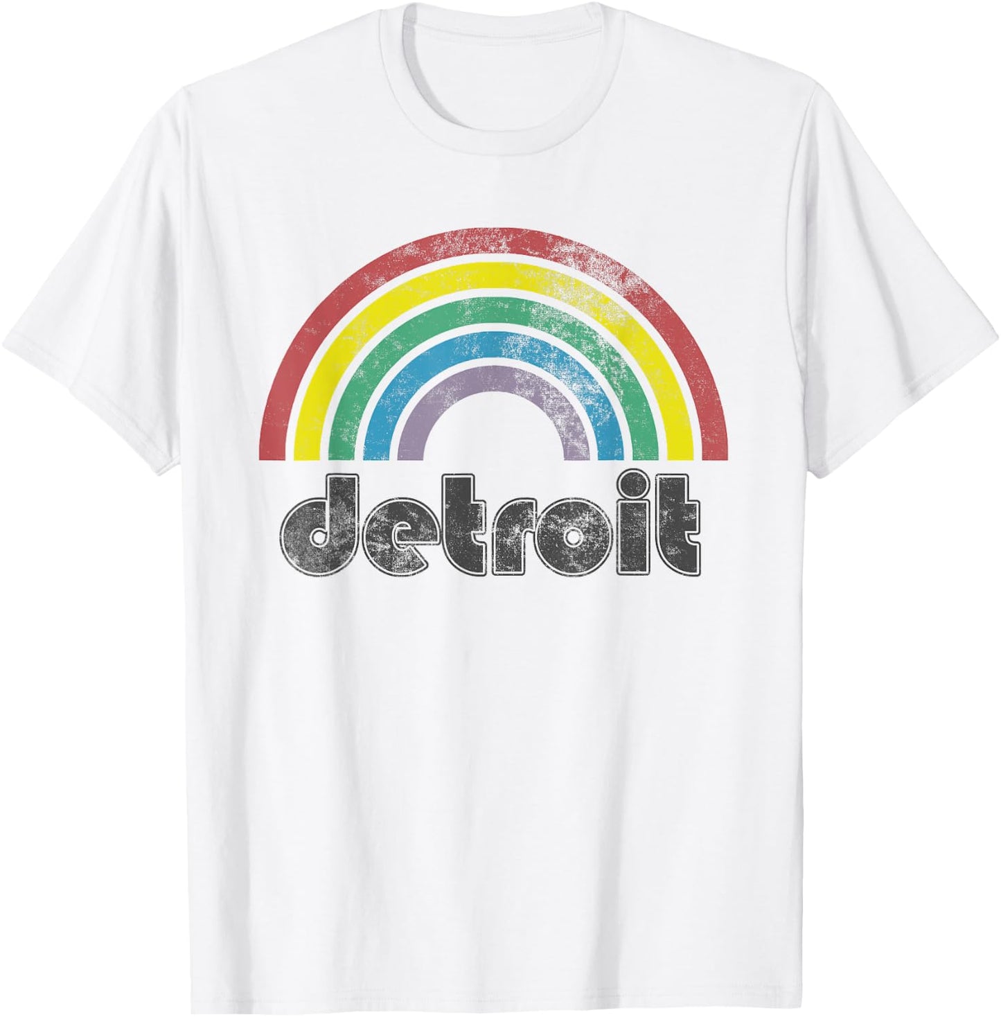 Detroit Rainbow 70's 80's Style Retro Men Women T-Shirt - T-Shirt | White