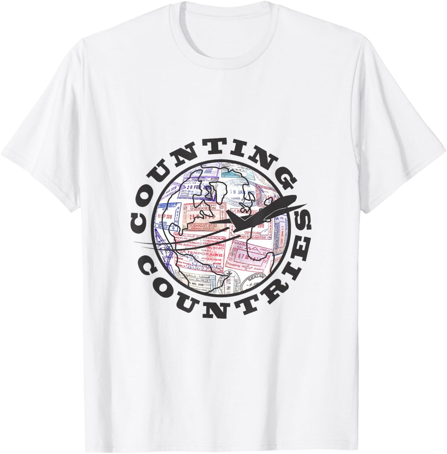 Counting Countries, Front Logo, Black Airplane T-Shirt - T-Shirt | White