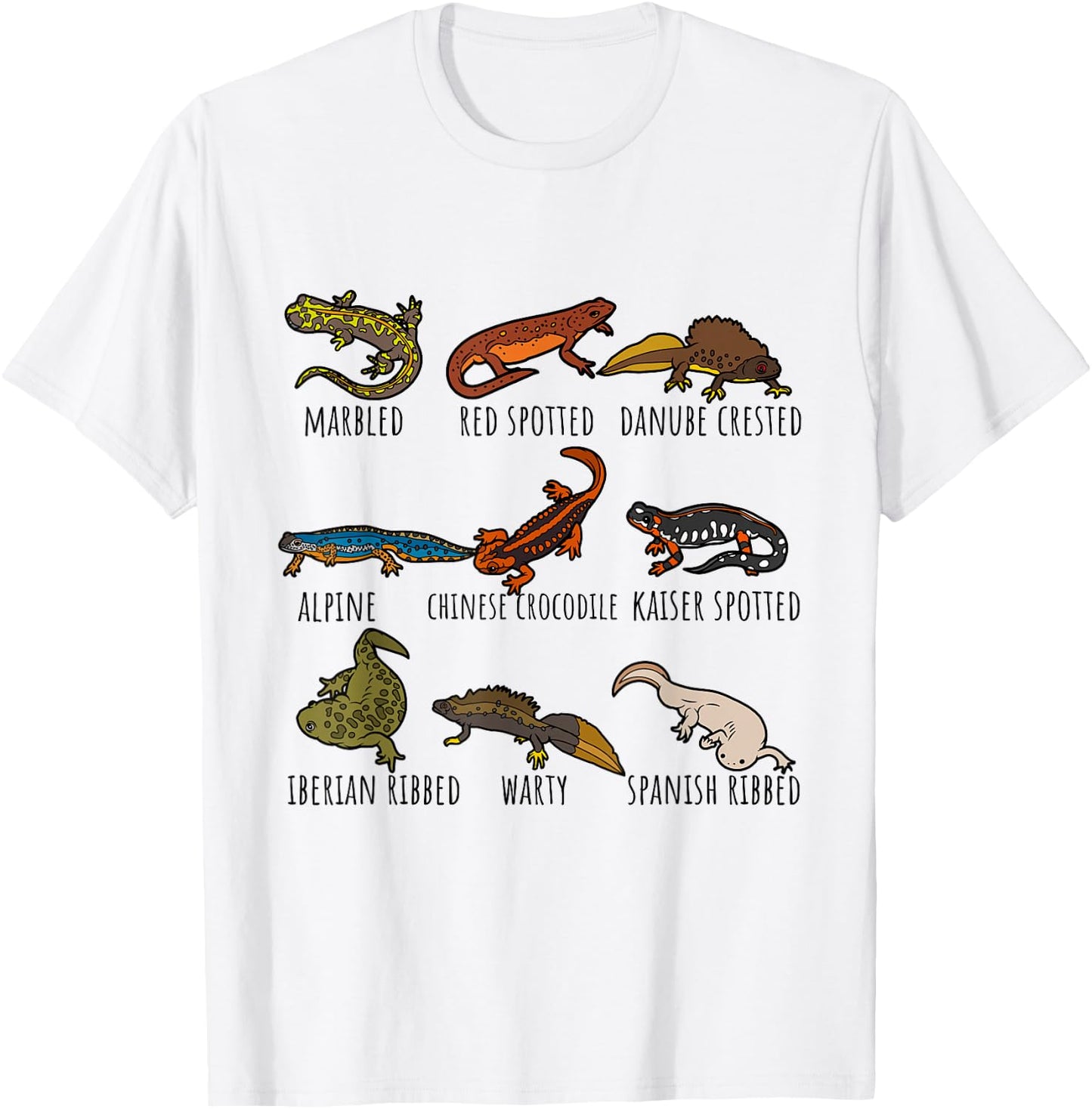 Cute Types Of Newts Salamander Species Chart For Newt Lovers T-Shirt - T-Shirt | White