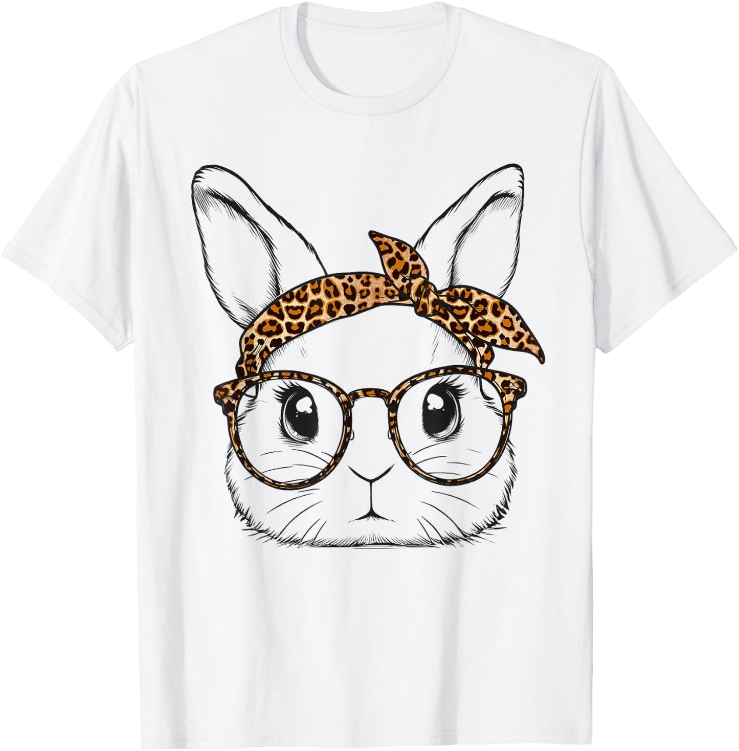 Cute Bunny Rabbit Face Leopard Glasses Girl Happy Easter Day T-Shirt - T-Shirt | White