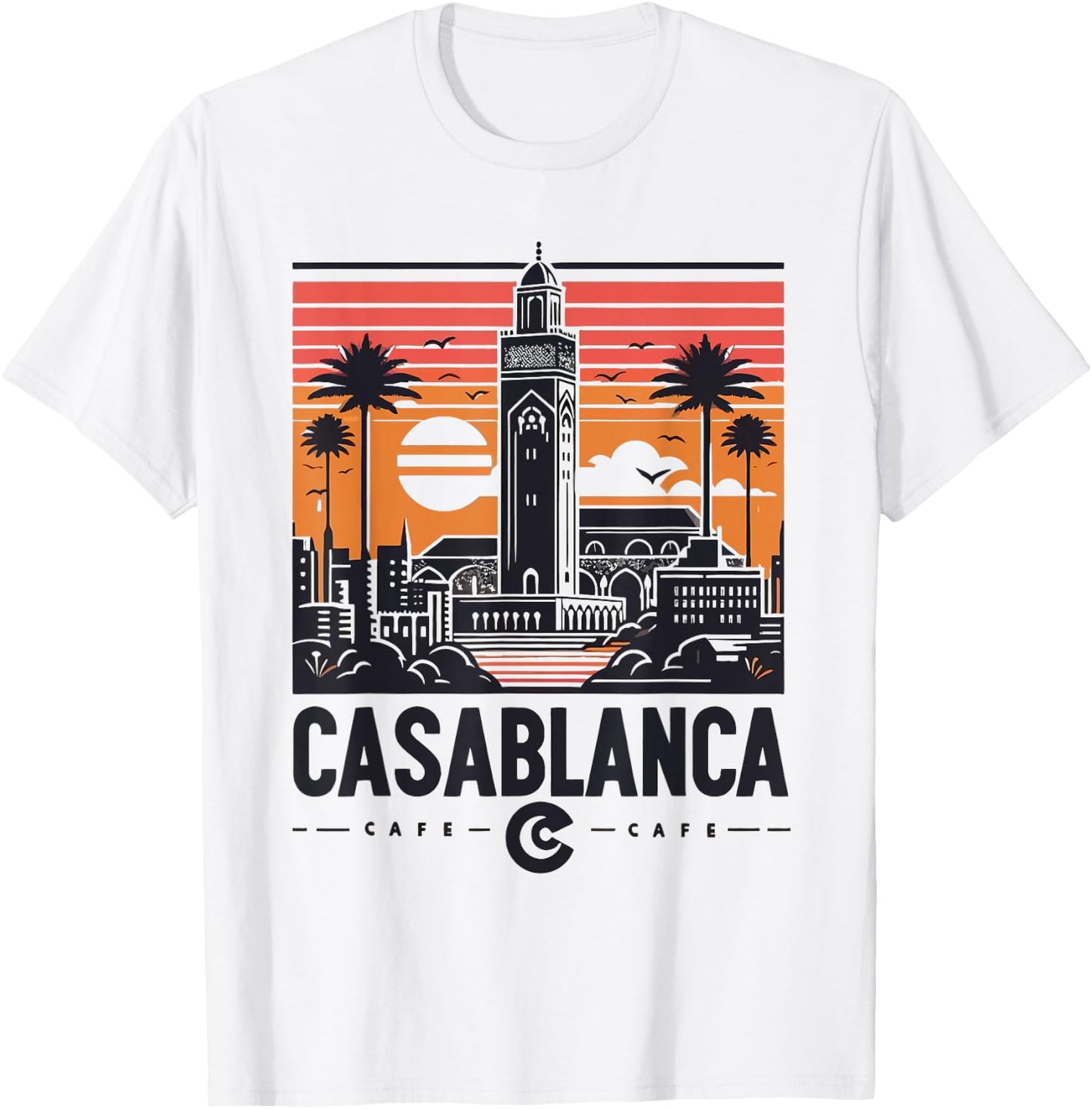 Vintage Casablanca Skyline Cafe T-Shirt - T-Shirt | White