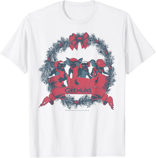 Gremlins Christmas Wreath Group Shot T-Shirt - T-Shirt | White
