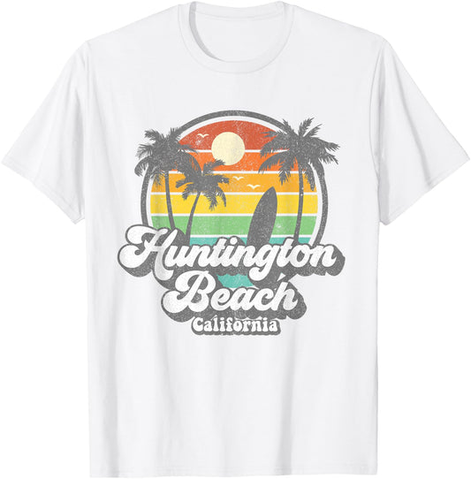 Vintage Huntington Beach California Surfing Retro Surf Gift T-Shirt - T-Shirt | White