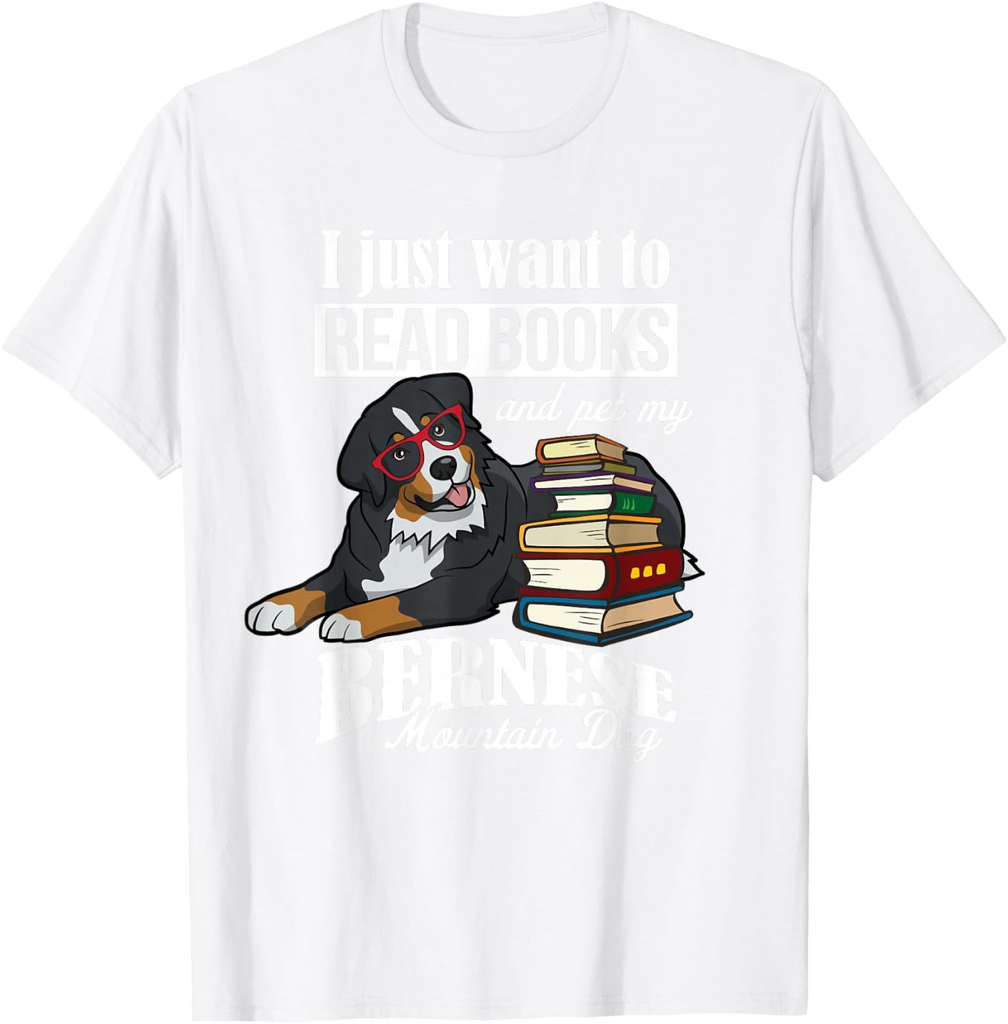 Retro Vintage Read Books Bernese Mountain Dog Lover T-Shirt - T-Shirt | White