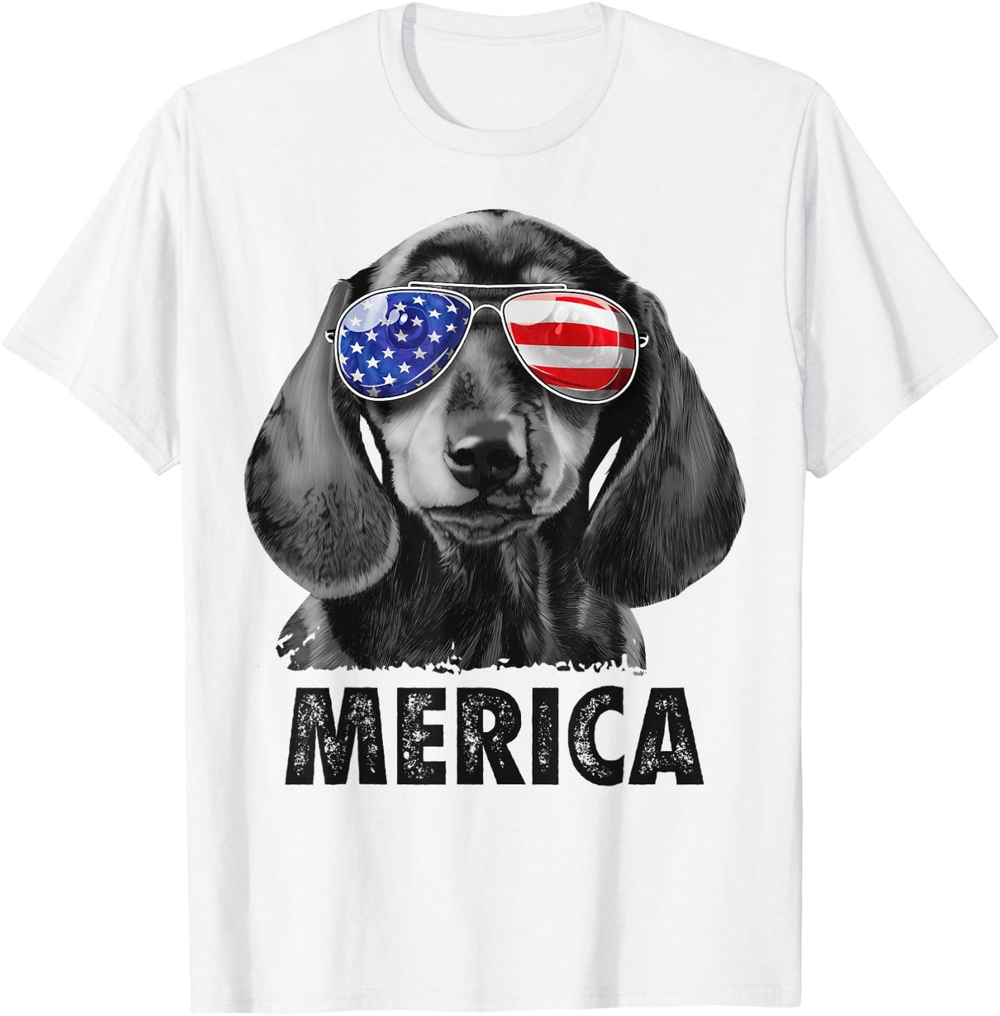 Dachshund 4th of July Merica Men American Flag Sunglasses T-Shirt - T-Shirt | White