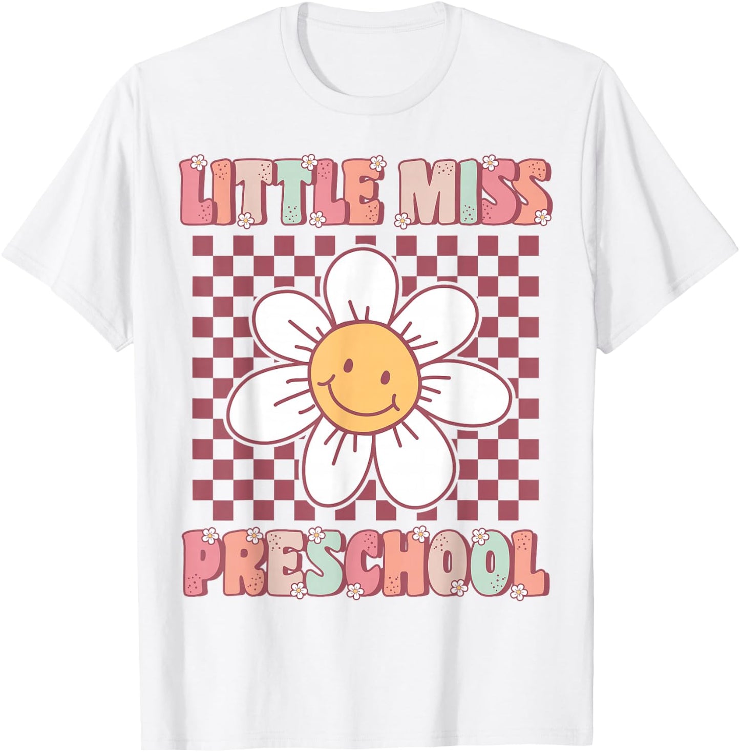 Little Miss Preschool Retro Cute Groovy First Day of Pre-K T-Shirt - T-Shirt | White