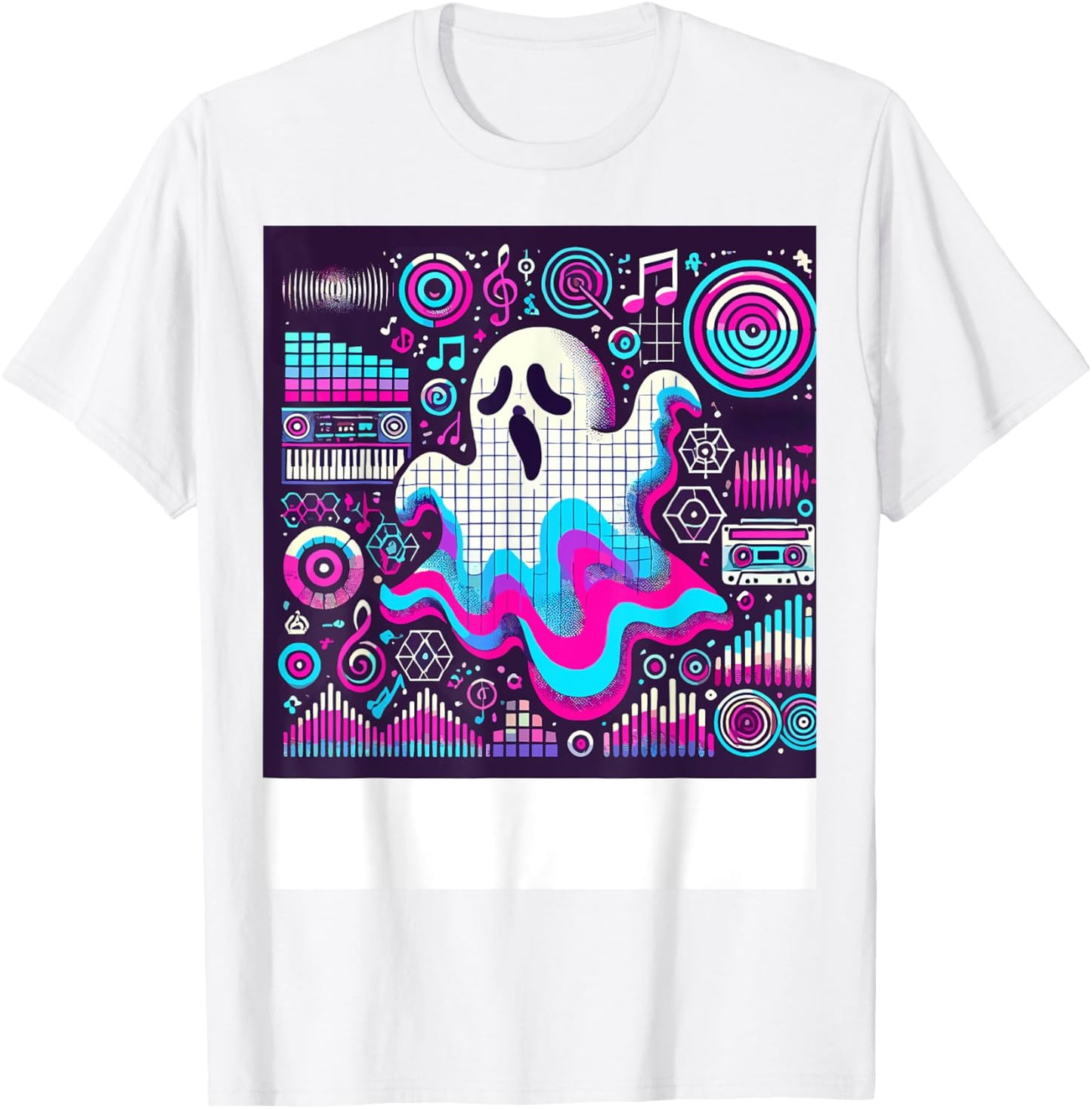 Ghost Trippy Vaporwave Halloween Techno Rave EDM Music Party T-Shirt - T-Shirt | White
