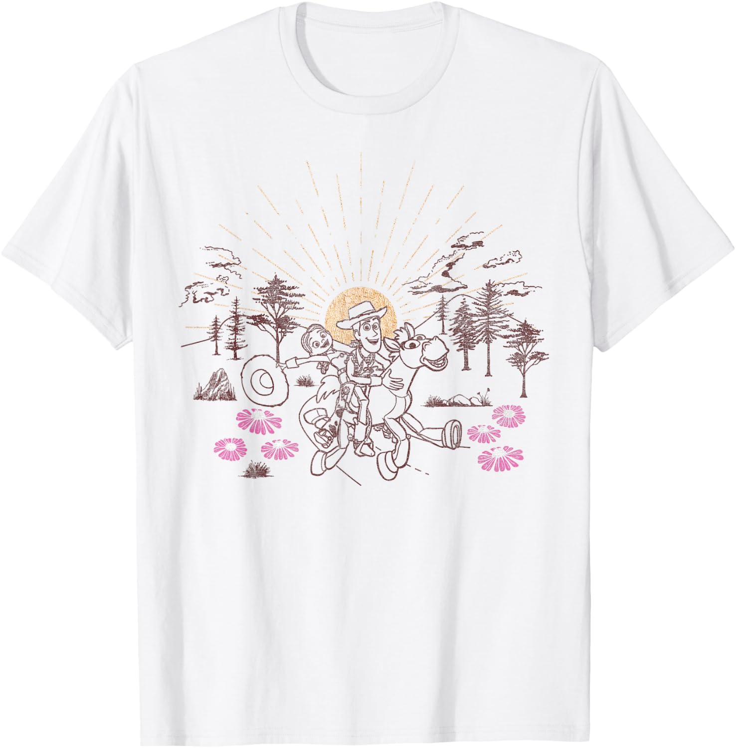 Disney Pixar Toy Story Woody Jessie Bullseye Line Art T-Shirt - T-Shirt | White