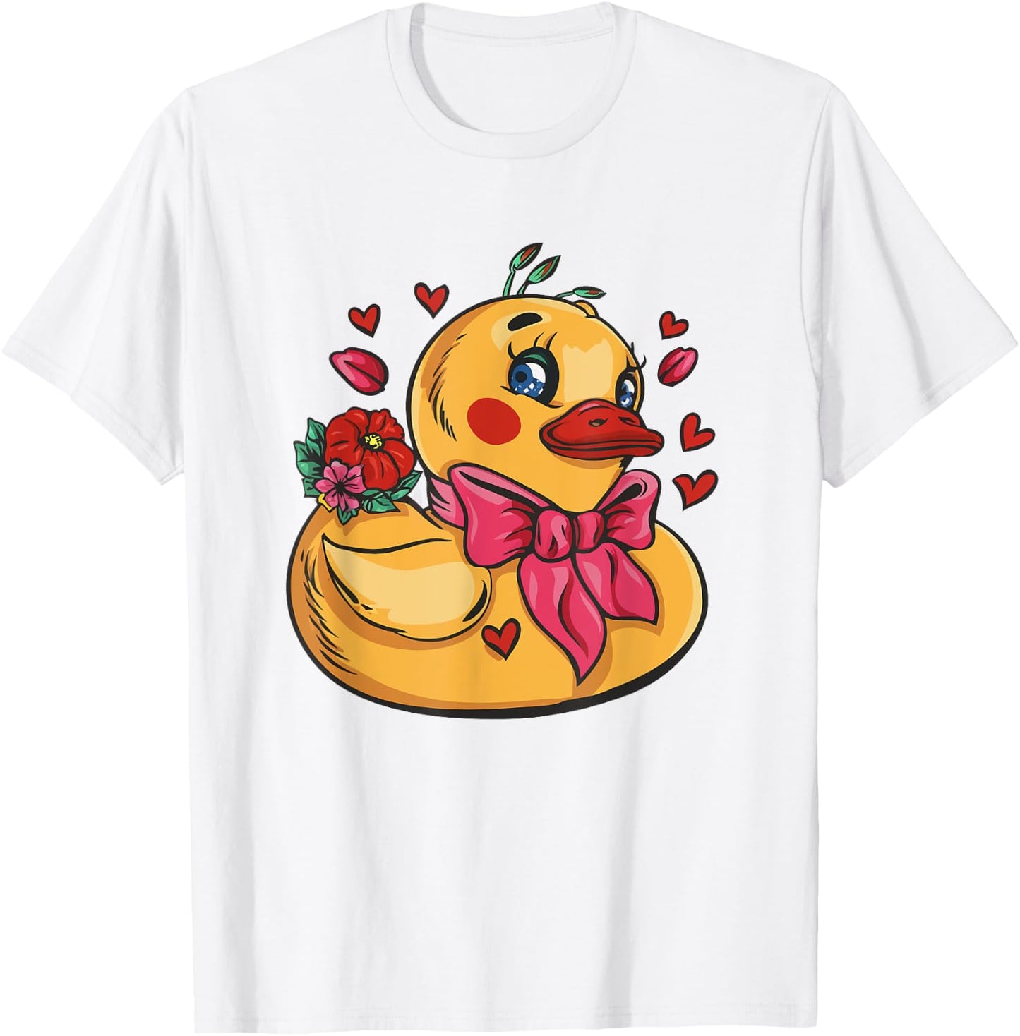 Rubber Duck Hearts Flowers Valentine's Day T-Shirt - T-Shirt | White