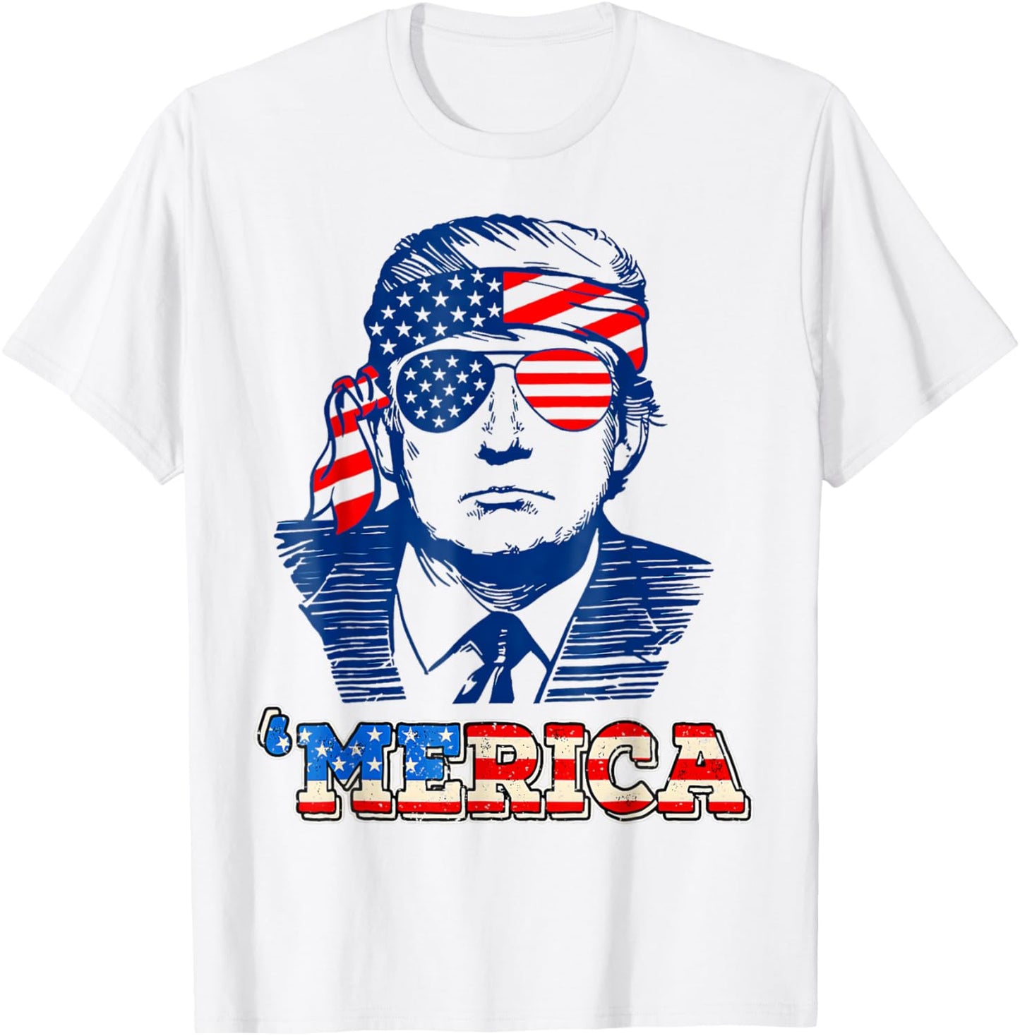 'MERICA TRUMP Happy 4th Of July Trump American Flag Women Girls Kids Men T-Shirt - T-Shirt | White