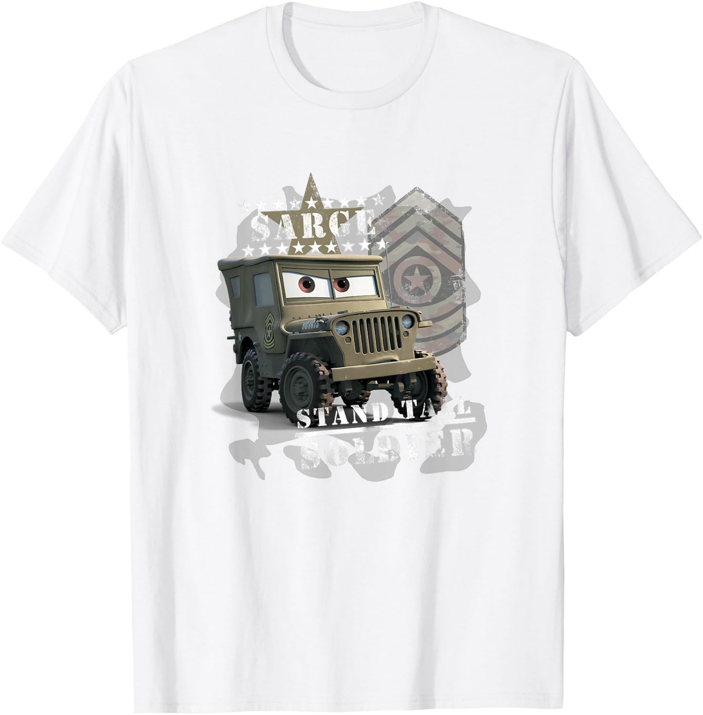Disney Pixar Cars Sarge Stand Tall Soldier Vintage Shot T-Shirt - T-Shirt | White