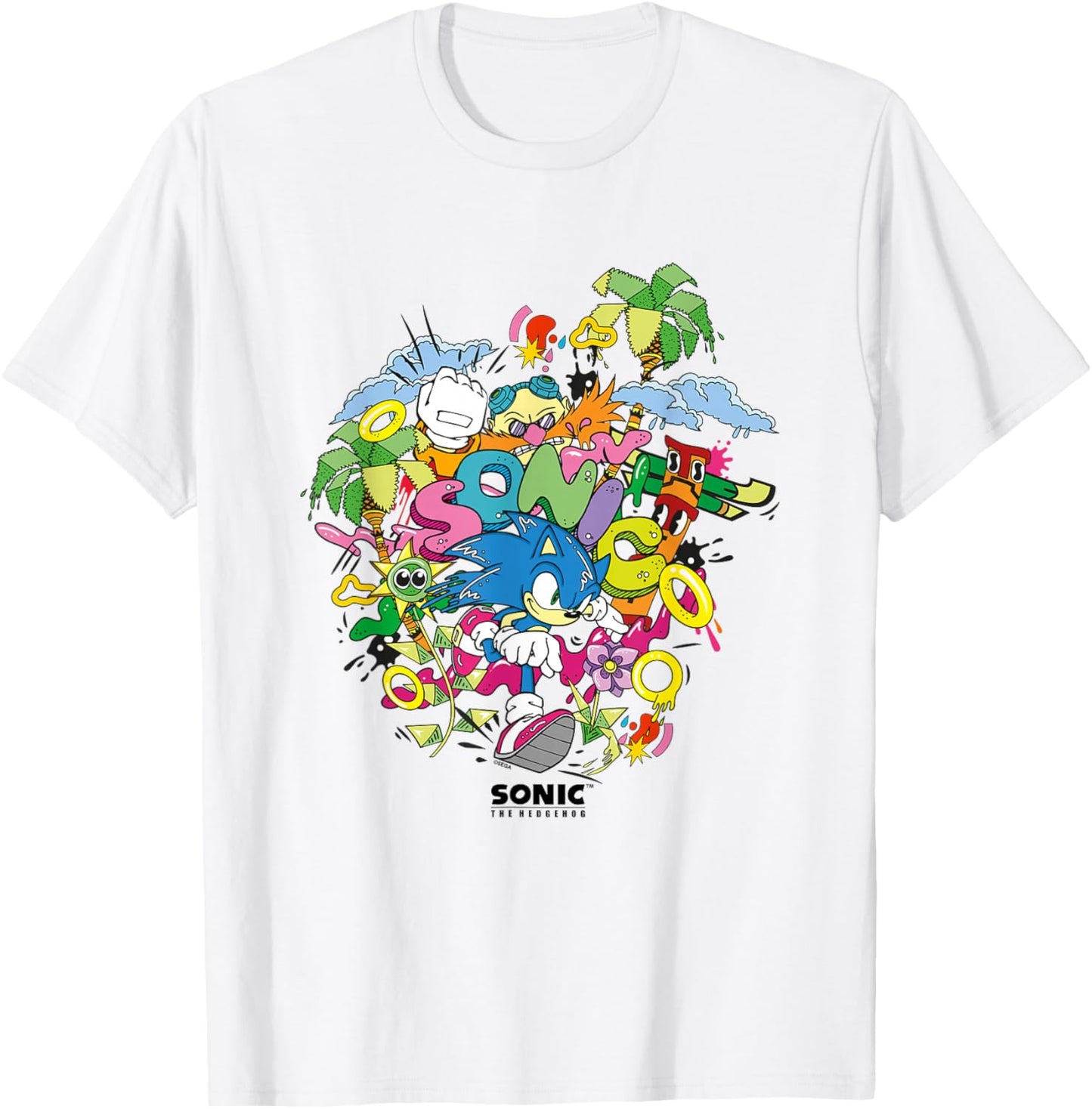 Sonic The Hedgehog Ruining Eggman's Plan Colorful Collage T-Shirt - T-Shirt | White