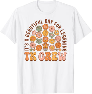 TK Crew Wildflower Retro TK Teacher Daisy Kid Back to School T-Shirt - T-Shirt | White