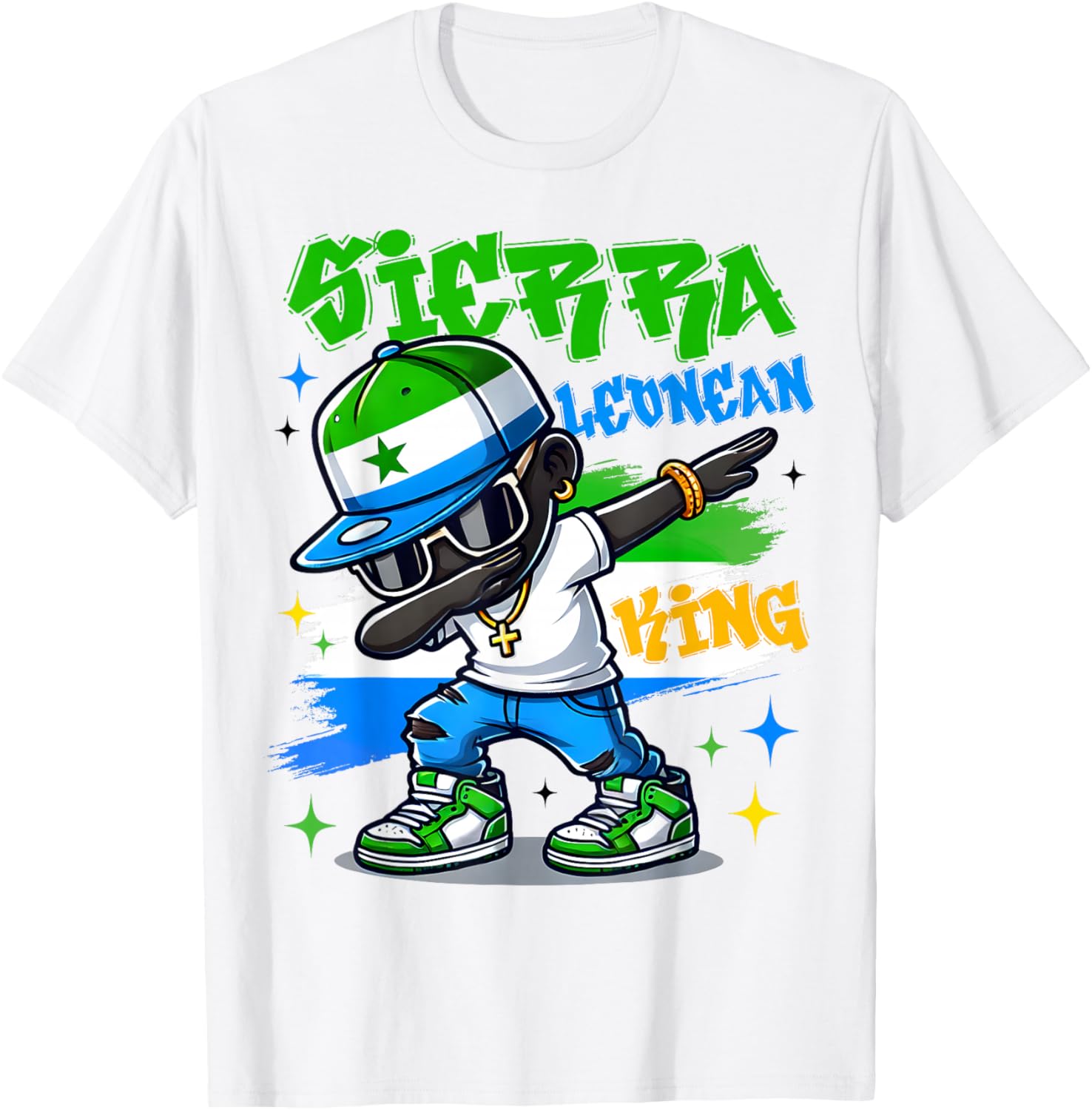 Sierra Leonean King dabbing Sierra Leone Flag Pride for Kids T-Shirt - T-Shirt | White