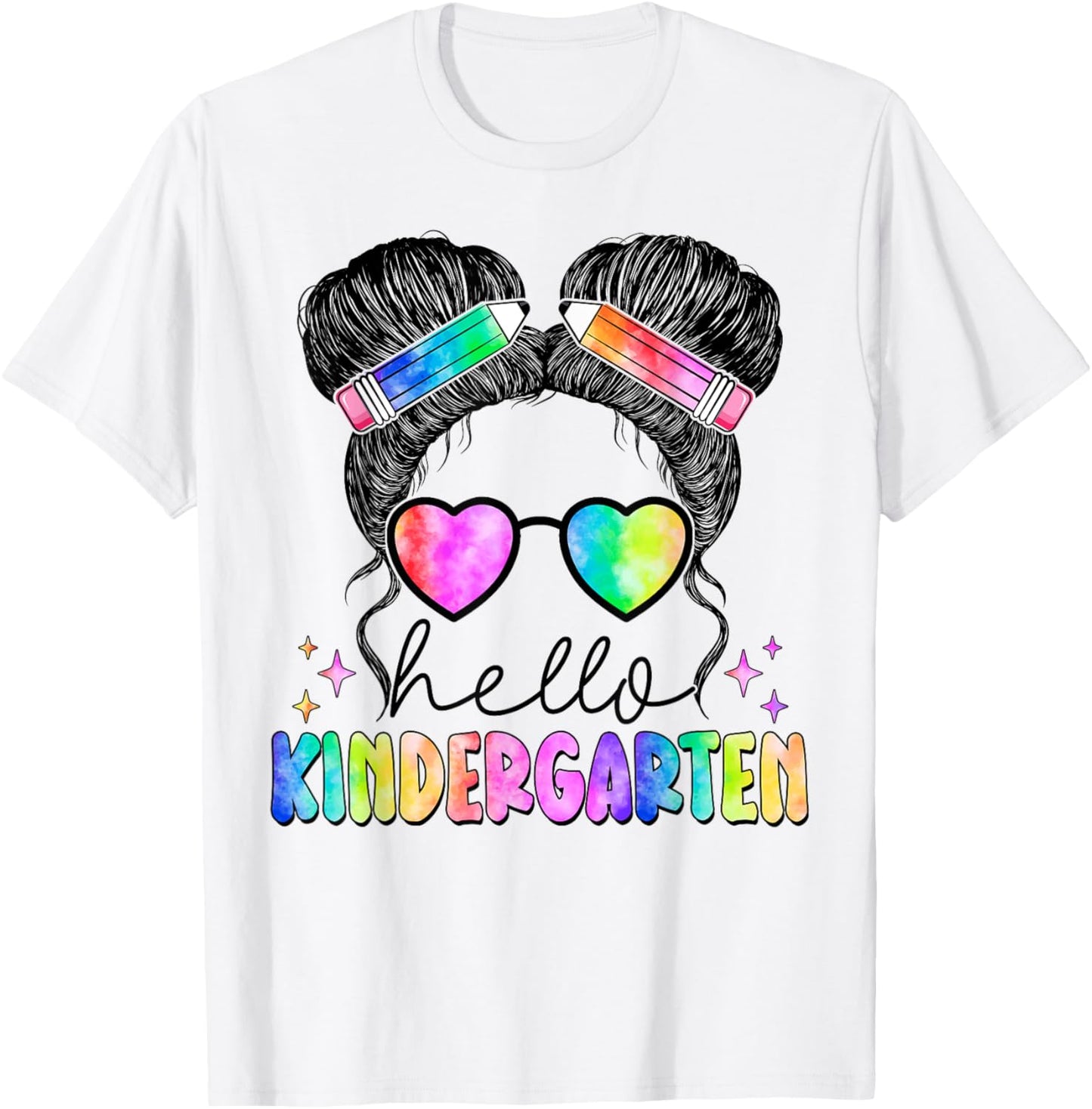 Hello Kindergarten Messy Hair Bun Girl Back To School Gift T-Shirt - T-Shirt | White