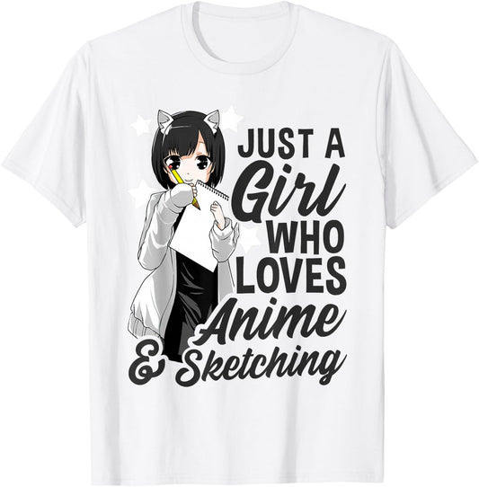 Just A Girl Who Loves Anime and Sketching Drawing Anime Kids T-Shirt - T-Shirt | White