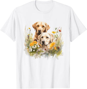 Floral Wildflower Dog Labrador Retriever Men Women Kids T-Shirt - T-Shirt | White